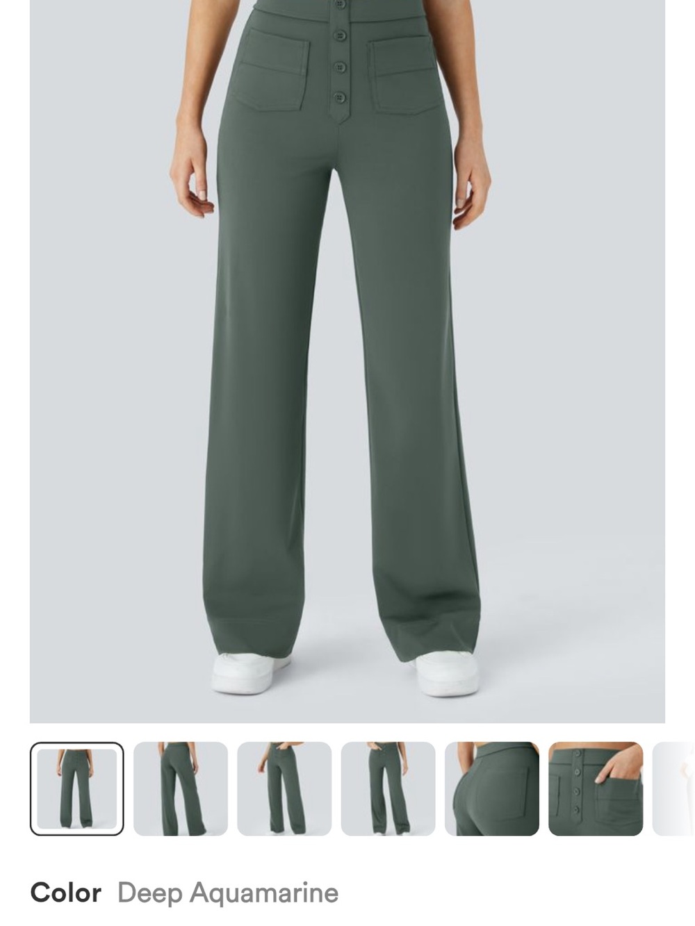 HALARA High-Waist Wide-Leg Trousers in Aqua Marine color. Medium. New - Picture 2 of 3